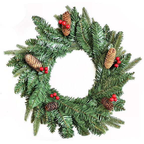 50cm Artificial Spruce Christmas Wreath With Berries and Pinecones