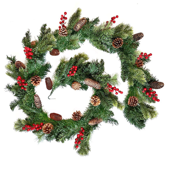 195cm Artificial Spruce Garland With Berries and Pinecones