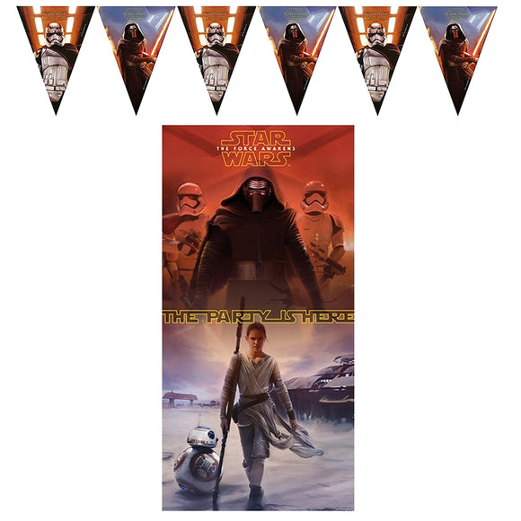 This Star Wars banner pack includes: Star Wars 'The Force Awakens' Flag Banner 2.3m long Star Wars 'The Force Awakens' Door Banner 75cm x 150cm.