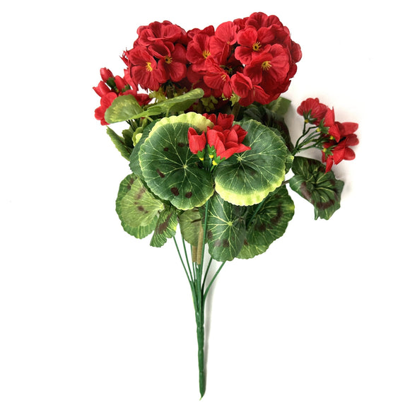 Artificial Geranium Bush With Red Faux Flowers