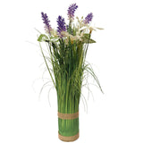 Artificial Grass, Lavender and White Flower Arrangement with Butterflies