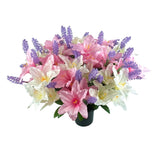 Artificial Lily and Lavender Flower Grave Pot Flower Arrangement