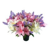 Artificial Lily and Lavender Flower Grave Pot Flower Arrangement