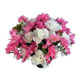 Artificial Pink Freesia and White Rose Grave Pot Flower Arrangement