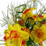 Artificial Grass, Daffodil and Wild Flower Arrangement with Butterflies