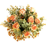 Artificial Peach Rose and Gypsophila Flowers With Eucalyptus in Ceramic Pot