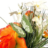 Artificial Grass, Orange Rose and Wild Flower Arrangement with Butterflies