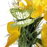 Artificial Grass, Yellow Alstroemeria and Wild Flower Arrangement with Butterflies