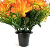 Artificial Orange Chrysanthemum & Gypsophila Flower Grave Pot Arrangement