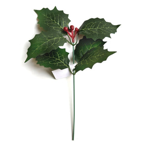 Artificial Holly Pick With Green Leaves and Red Berries