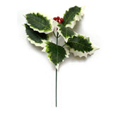 Artificial Holly Pick With Variegated Leaves and Red Berries