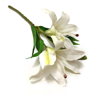 Artificial Ivory Lily Faux Flower Spray