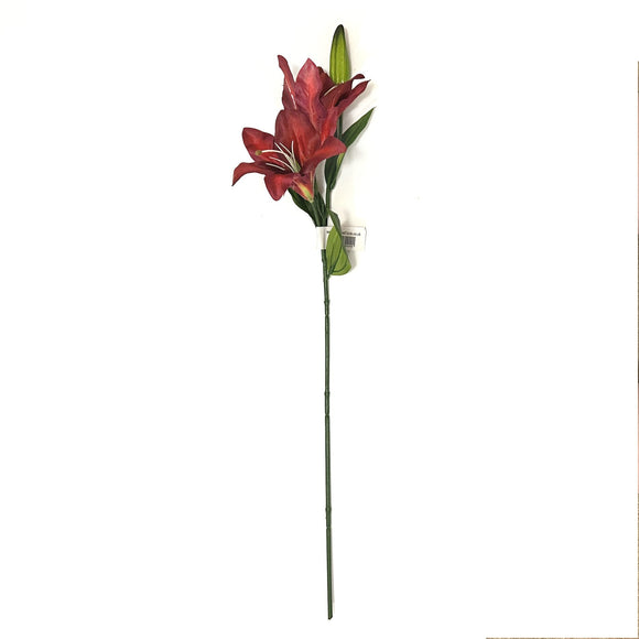 Artificial Lily Flower Spray with Maroon Dark Red Faux Flowers