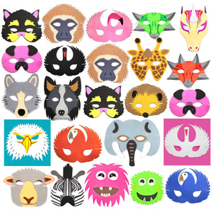 30 Pack of CHildrens P{arty Masks Jungle Dinosaur Monster and Unicorn