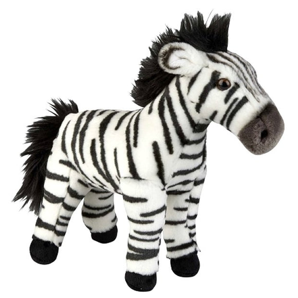 This Zebra cuddly plush toy measures 36 cm and is suitable for all ages.  CE tested and certified and made from high quality materials delivering you a superb product that will be cherished for years.  The super soft huggable filling in this toy is made from recycled PET.