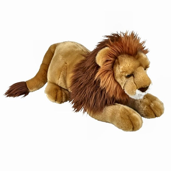 This large Lion with a fantastic mane cuddly soft toy measures 50 cm and is suitable for all ages.  CE tested and certified and made from high quality materials delivering you a superb product that will be cherished for years.  The super soft huggable filling in this toy is made from recycled PET.