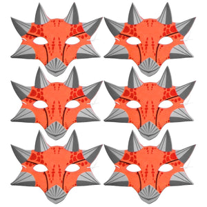 6 Foam Orange Dinosaur Children's masks ideal for schools, parties, theaters and groups
