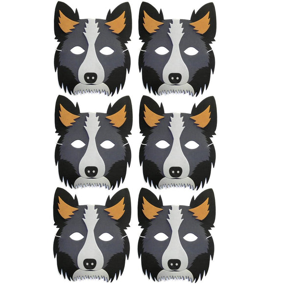 6 Sheepdog Collie Foam Children's masks ideal for schools, theaters, parties and groups