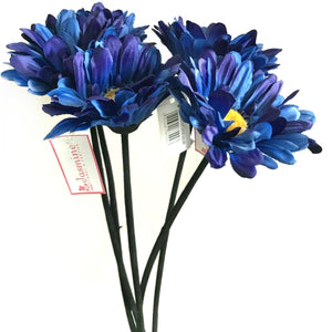 Pack of 5 Artificial Blue Gerbera Flowers with Black Stems - 55cm