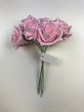 Bundle of 6 Artificial Baby Pink Roses 24cm - Foam Colourfast