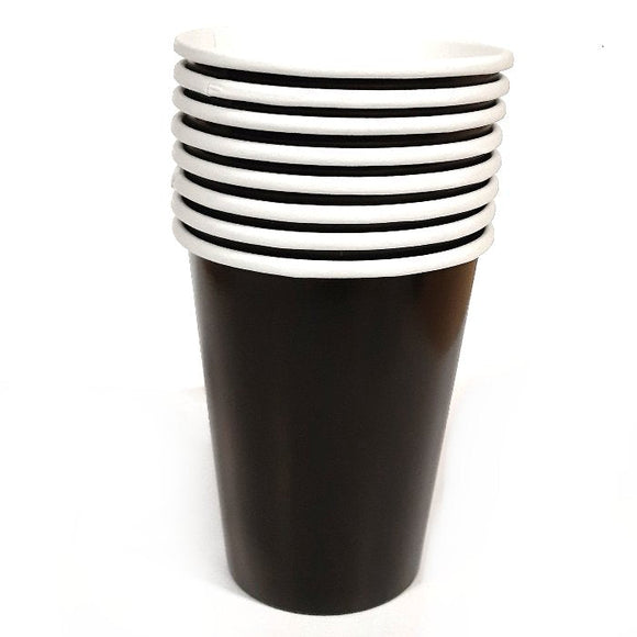 Pack of 8 Black Paper Cups - Party Tableware and Black Party Supplies