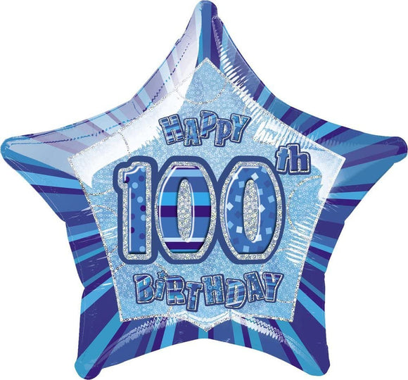 Blue Glitz Happy 100th Birthday Foil Balloon
