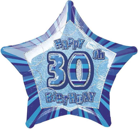 Blue Glitz Happy 30th Birthday Foil Balloon