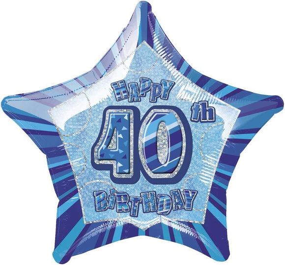Blue Glitz Happy 40th Birthday Foil Balloon