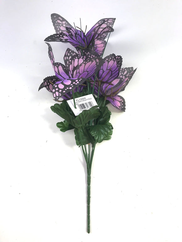 Artificial butterfly flower bush with purple faux flowers
