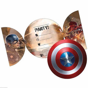 Pack of 6 Marvel Captain America Shield Party Invitations