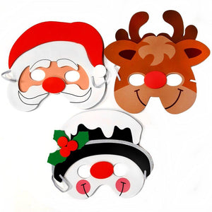 Set of 3 Christmas Masks, including Santa, Rudolph and a Snowman