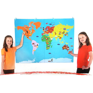 Fabric World Map with 67 Attachable Motifs