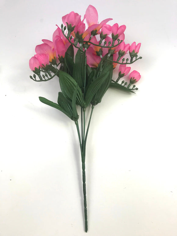 Artificial Freesia plant with pink faux flowers