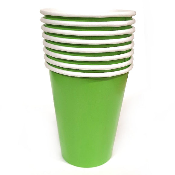 Pack of 8 Green Paper Cups - Party Tableware and Green Party Supplies