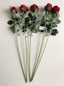 Pack of 5 Artificial Rose Stems 50cm - Red Flowers