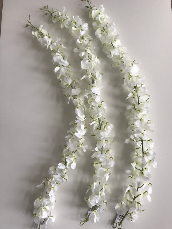 Pack of 3 Artificial Wisteria Flower Garlands - 75cm White