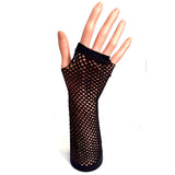 Long Fishnet Fingerless Black Gloves for 80's Party and Goth Rock Fancy Dress