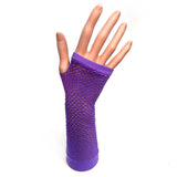 Long Fishnet Fingerless Purple Gloves for 80's Party Fancy Dress