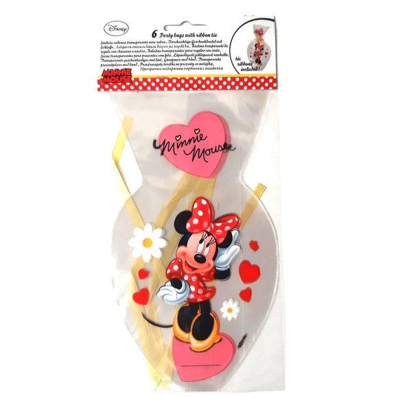 6 Disney Minnie Mouse Party Bags with Ribbon Tie