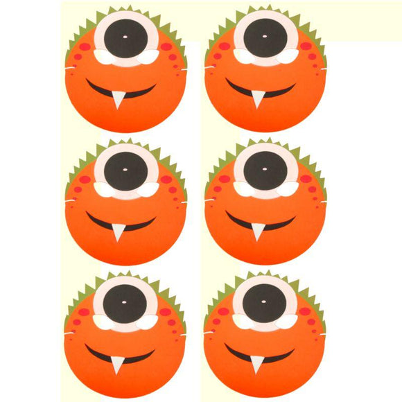 6 Orange Monster Halloween foam masks ideal for schools, parties, groups and theaters