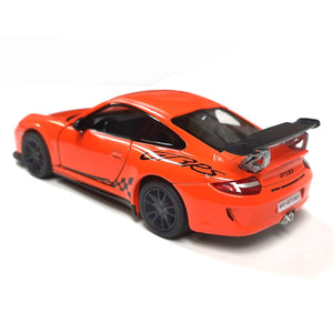 This iconic die cast model toy car of the Porsche 911 GT3 is available in 3 colours, orange, black, gun metal grey and white. Each car features the GT3 logos and stencils, opening doors and contrast colour door mirrors. Each model car measures approx. L 12.5 cm x W 4.5 cm x H 4 cm