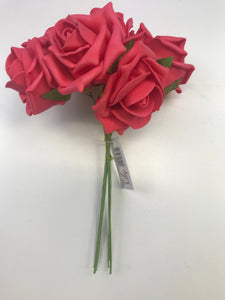 Bundle of 6 Artificial Red Roses 24cm - Flower Bouquet