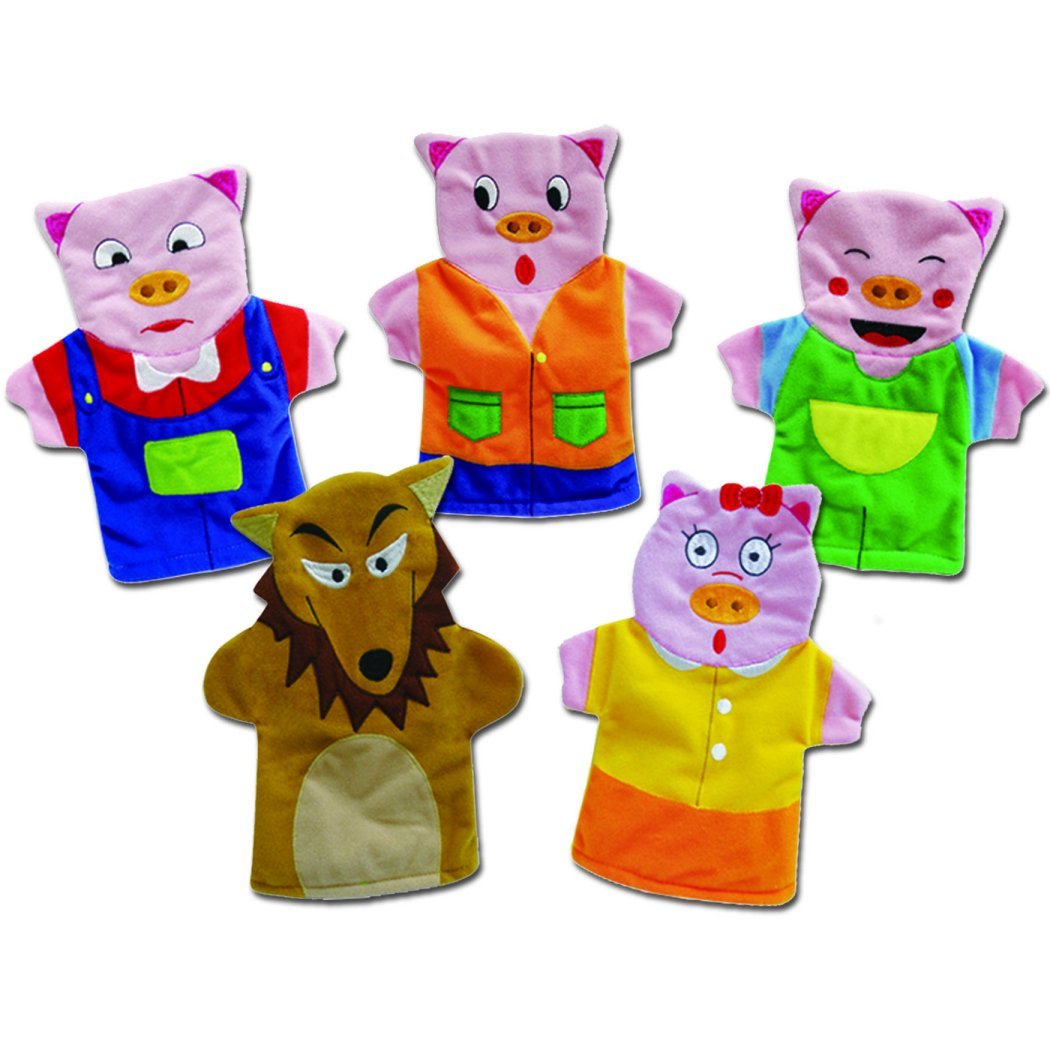 The Three Little Pigs Hand Puppet Set Story Time Masks Blue