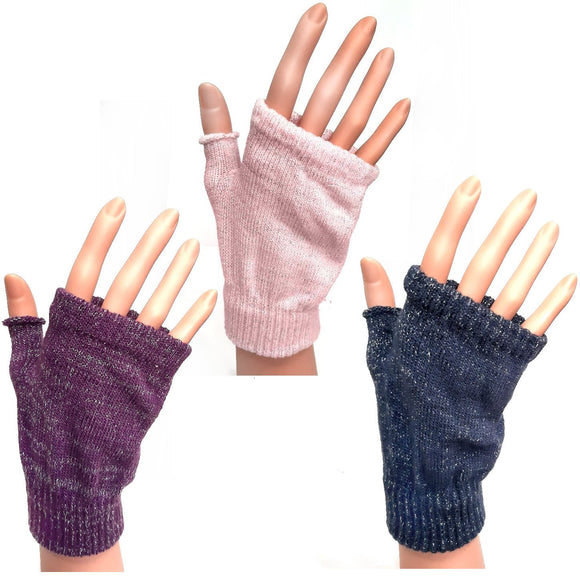 Knitted Fingerless Gloves With Silver Threads