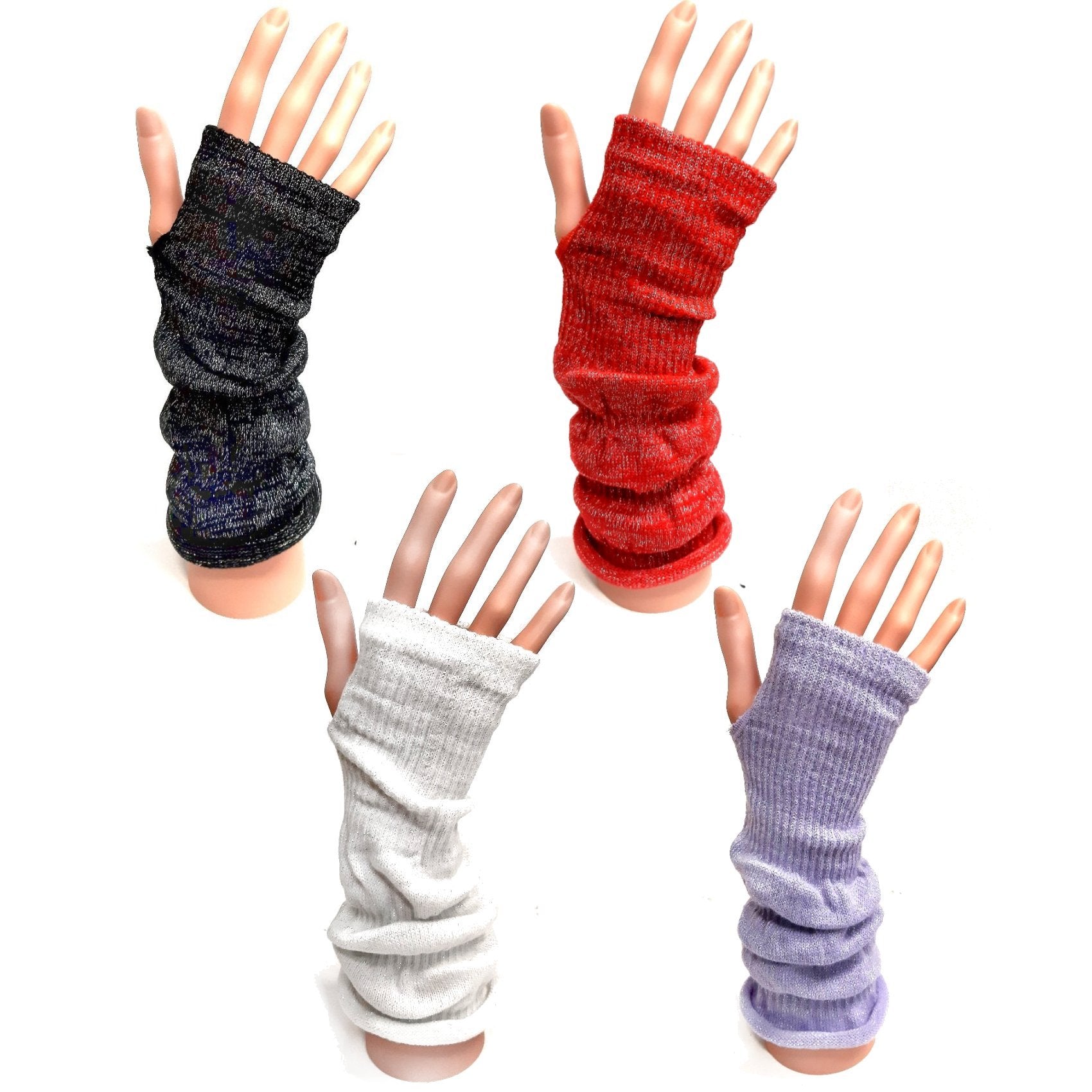 Knitted Long Fingerless Gloves - Black Silver Sparkle - Winter Christmas Gift