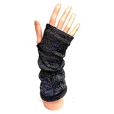 Black Long Fingerless Knitted Gloves With Silver Sparkle