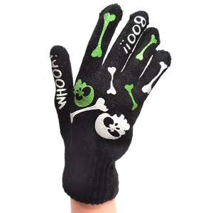 Knitted Gloves Black With Skull, Bones and 'Boo!'