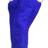 Knitted Fingerless Gloves Bright Blue With Knitted Swirl Pattern