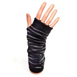 Long FIngerless Gloves Black and Silver Stripe