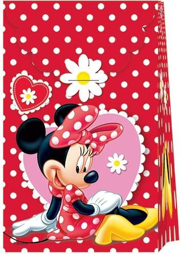 This pack of red with white polka dot's paper party bags will go down a treat at a Disney Party. These Bags come complete with a daisy design sticker closure.  Each Bag measures approx 13cm x 20 cm